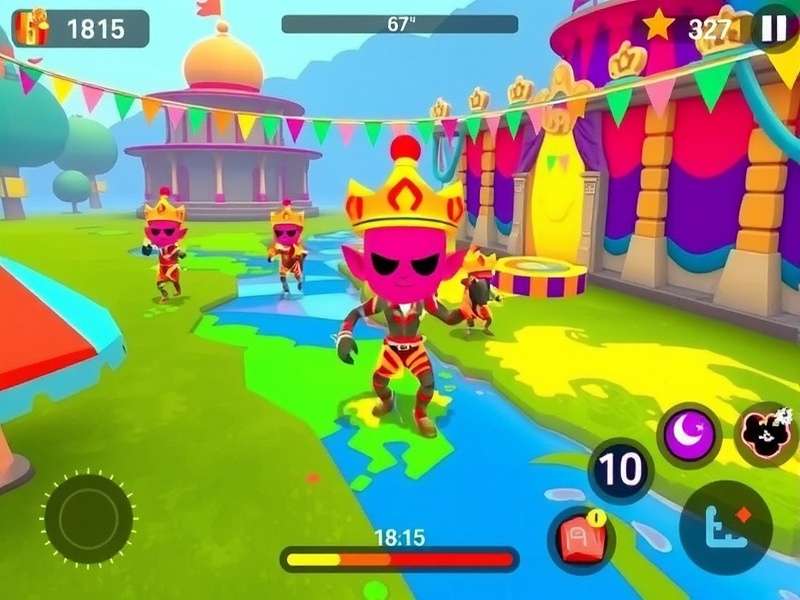 Holi Rampage Legend gameplay screenshot showing colorful festival environment